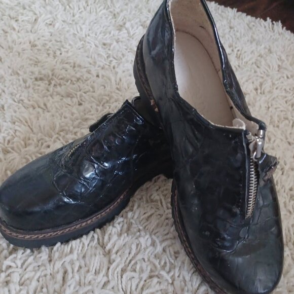 Geier Wally Austria Women’s 39 (US 8) Black Croc Patent Leather Zip Loafers Rare - Picture 5 of 12